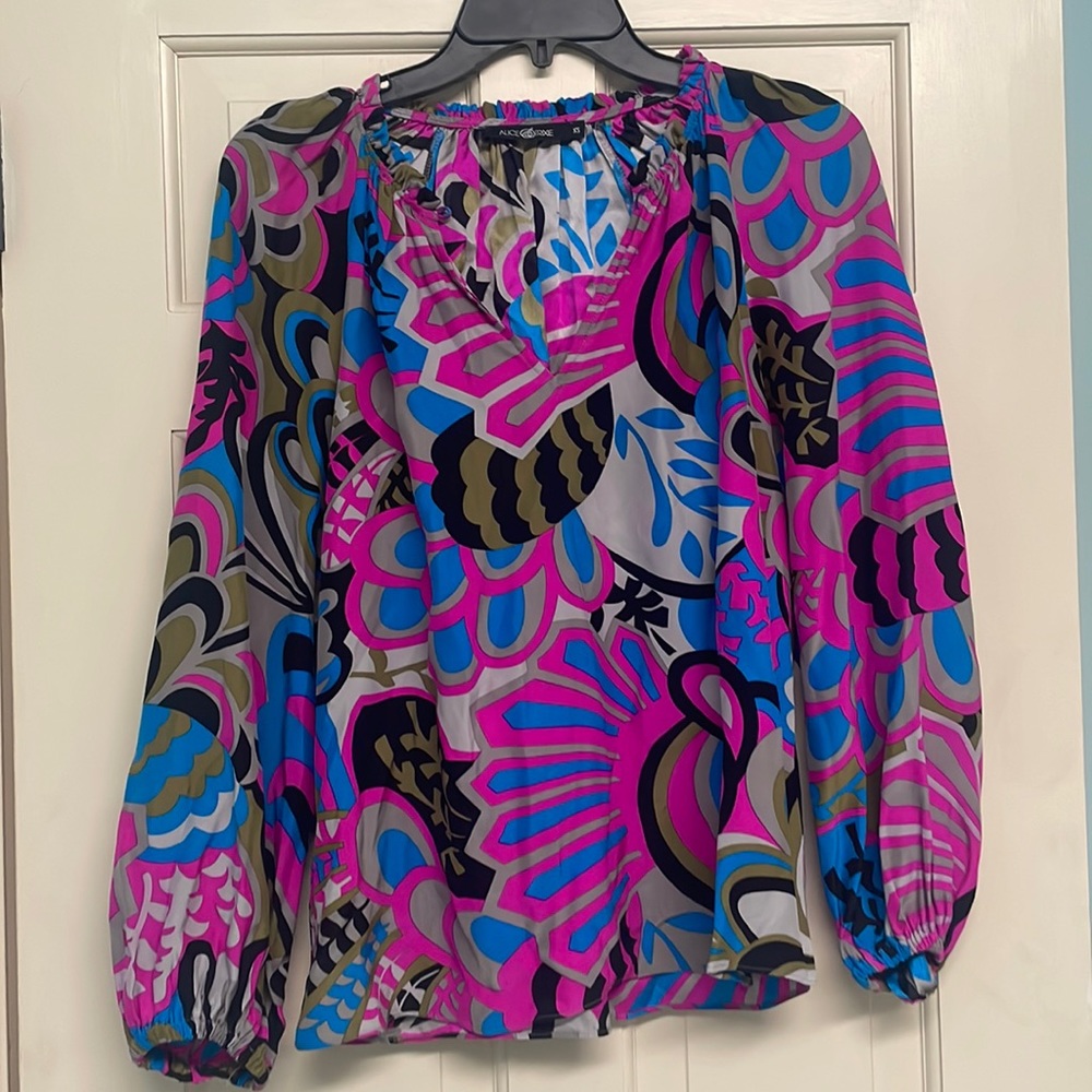 Alice and Trixie pink and blue printed blouse